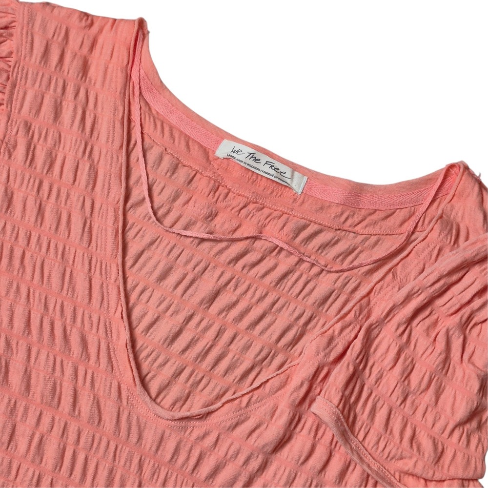 Free People‎ We The Free Women's Large Orange Coral Textured Stretch Top